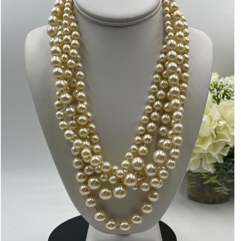 J. Crew Vintage MultiStrand Layered  Cream Gold Tone Faux Pearl Necklace